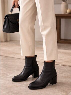 Classic Black Leather Ankle Booties - Women's Chelsea-Inspired Boots